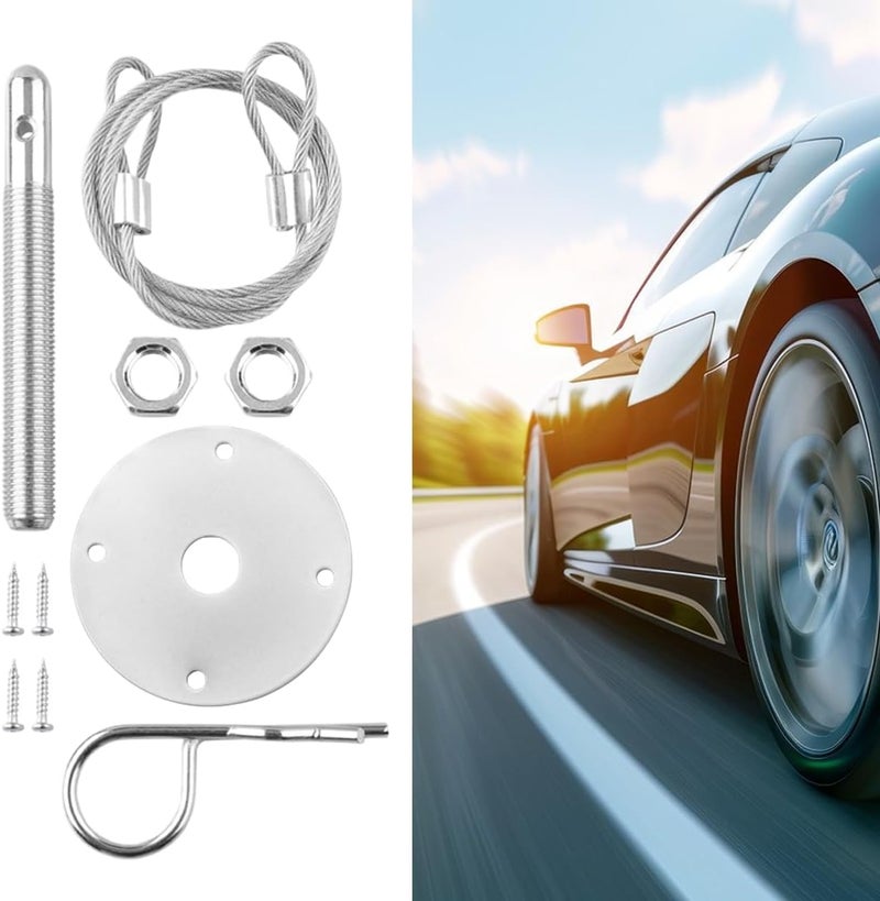Sandfren Car Hood Pins Kit, Stainless Steel Vehicle Engine Pin Plate Bonnet Lock Clip, Modified Auto Racing Exterior Locking Latches Lanyard Rope Set for Reducing Shaking, Universal Fit (Silver) - Image 5